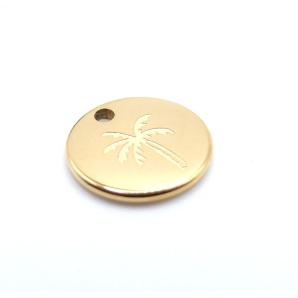 Pendentif Médaille Palmier 12mm – Acier Inoxydable 304 Doré Or Fin 18K Ionique