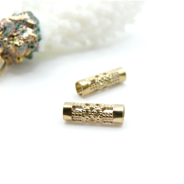 Perles, séparateurs,  Intercalaires Tube dentelle 12 par 4mm