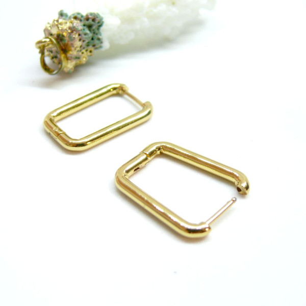 Créoles Ovale Rectangle 20mm – Acier Inoxydable 304 Doré