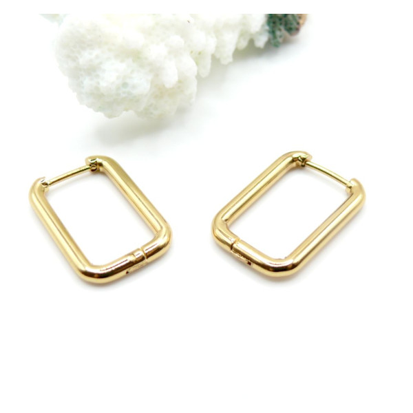 Créoles Ovale Rectangle 20mm – Acier Inoxydable 304 Doré