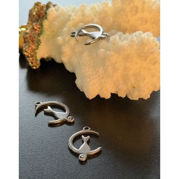 Pendentifs Chat sur lune 15mm – Acier Inoxydable 304 Argenté