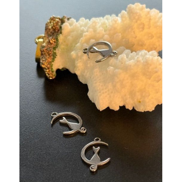 Pendentifs Chat sur lune 15mm – Acier Inoxydable 304 Argenté