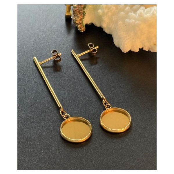 Supports de Boucles d’Oreilles avec Tige 12 mm – Acier Inoxydable 304 Doré