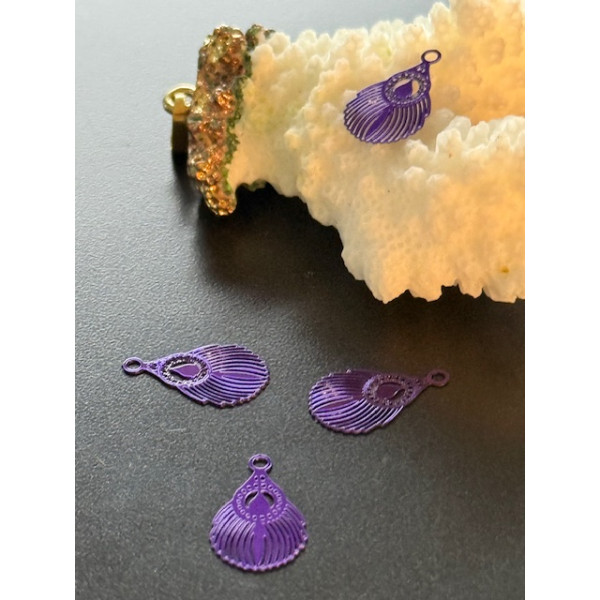 Pendentifs estampes petites plumes de Paon  17 mm – Acier inoxydable, Violet
