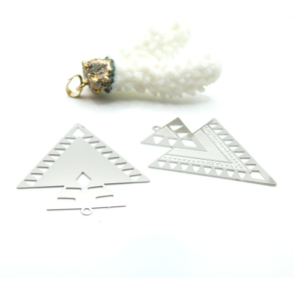 Pendentifs estampes Double Triangle 45 mm – Acier inoxydable 304 Argenté