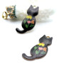 Pendentifs Chat émaillé 30mm Noir Base Doré