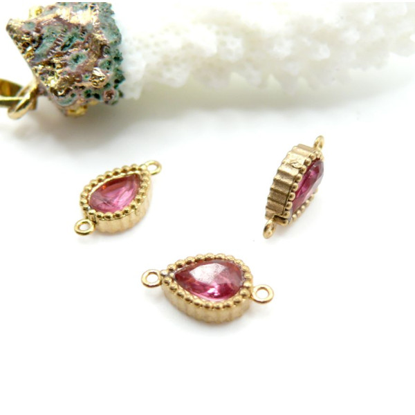 Connecteurs Goutte 12x7mm Strass Rose Acier Inoxydable 304 Doré 18K PVD