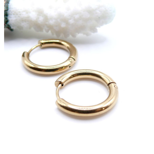 Créoles Rondes 17mm – Acier Inoxydable 316L Doré Ionique