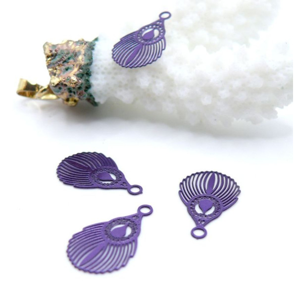 Pendentifs estampes petites plumes de Paon  17 mm – Acier inoxydable, Violet