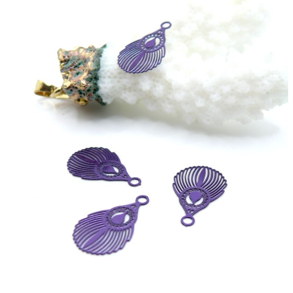 Pendentifs estampes petites plumes de Paon  17 mm – Acier inoxydable, Violet
