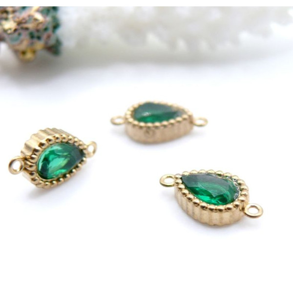 Connecteurs Goutte 12x7mm Strass Rose Acier Inoxydable 304 Doré 18K PVD