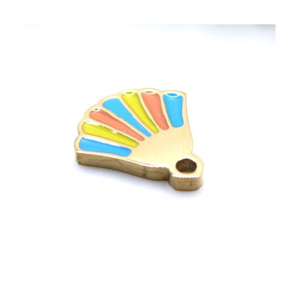 Pendentif Éventail 10 mm – Résine Émaillée & Acier Inoxydable 316L Doré à l’Or Fin 18K