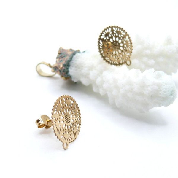 Supports de Boucle d’oreille Puce Filigrane 15 mm – Acier Inoxydable 304 Doré avec Poussoirs Papillons