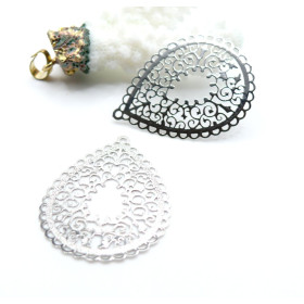 Estampes Pendentifs Filigrane Mandala goutte  35 mm – Métal Argenté
