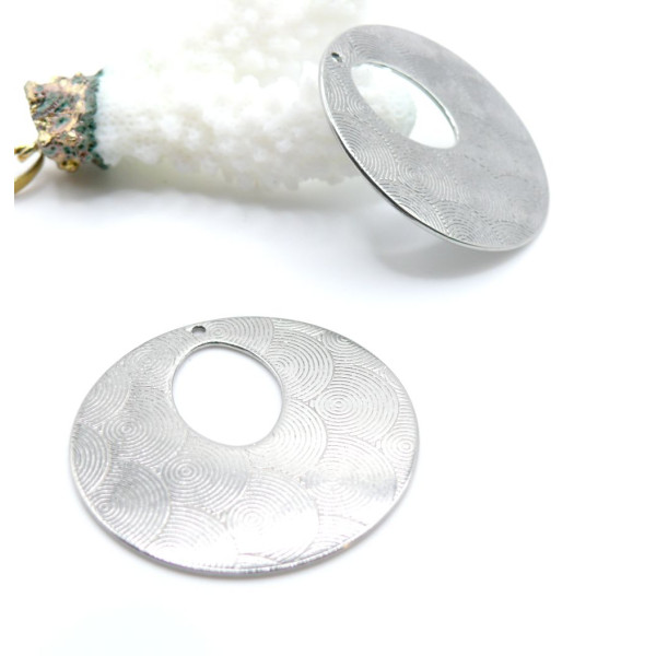 Pendentifs Cercle avec Vague 35mm – Acier Inoxydable 304 Argenté