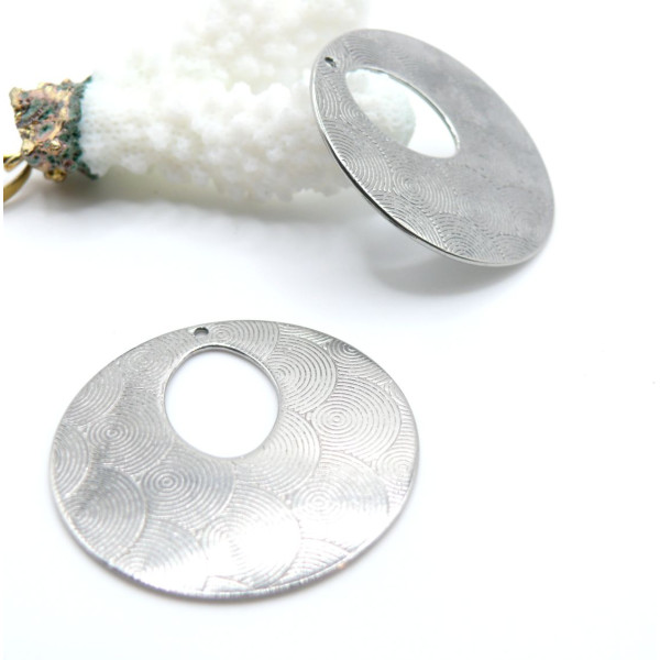 Pendentifs Cercle avec Vague 35mm – Acier Inoxydable 304 Argenté