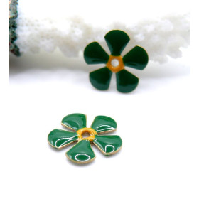 Perles intercalaires Fleur style vintage 13 mm – Résine Émaillée VERT