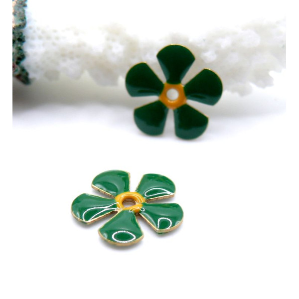 Perles intercalaires Fleur style vintage 13 mm – Résine Émaillée VERT