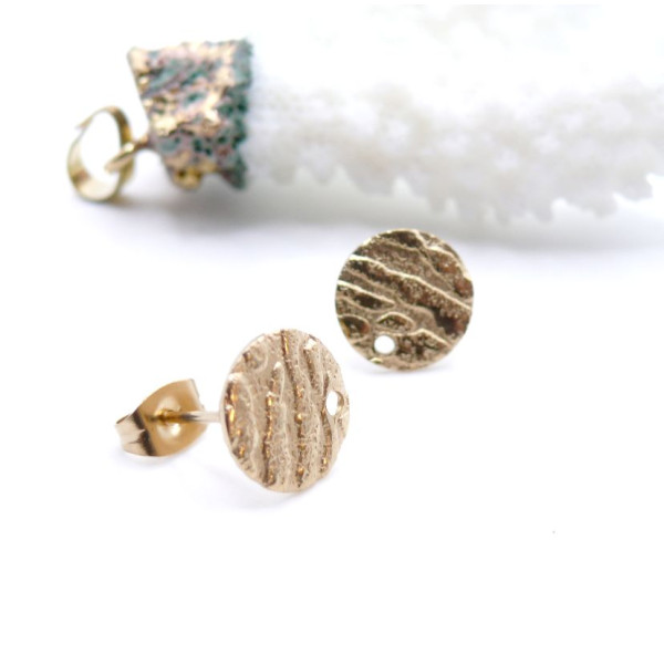 Boucles d'oreilles Puces Rond Martelé 10mm avec trou – Acier Inoxydable 304 Doré Placage Ionique