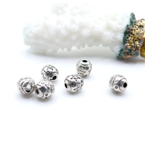 Perles Intercalaire Tonneau Étoile 6mm – Laiton Argent Antique