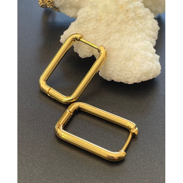 Créoles Ovale Rectangle 19mm – Acier Inoxydable 304 Doré