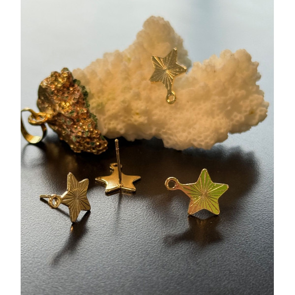 Boucles d’Oreilles Puce Étoiles Striées 10 mm – Acier Inoxydable 304 Doré à l’Or Fin 24K