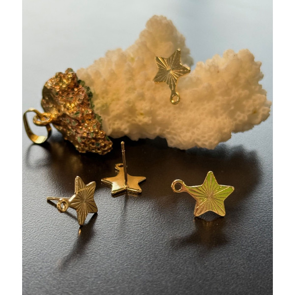 Boucles d’Oreilles Puce Étoiles Striées 10 mm – Acier Inoxydable 304 Doré à l’Or Fin 24K