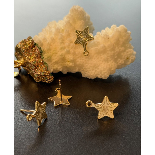 Boucles d’Oreilles Puce Étoiles Striées 10 mm – Acier Inoxydable 304 Doré à l’Or Fin 24K