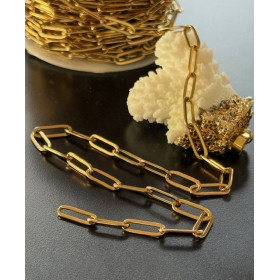 Chaîne maille Rectangle 12x4mm – Acier Inoxydable 304 Doré IONIQUE, 18K