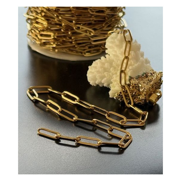 Chaîne maille Rectangle 12x4mm – Acier Inoxydable 304 Doré IONIQUE, 18K