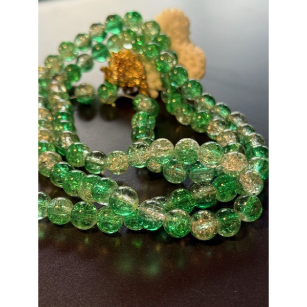 Perles Rondes 8mm – Verre Craquelé Vert foncé et  Blanc