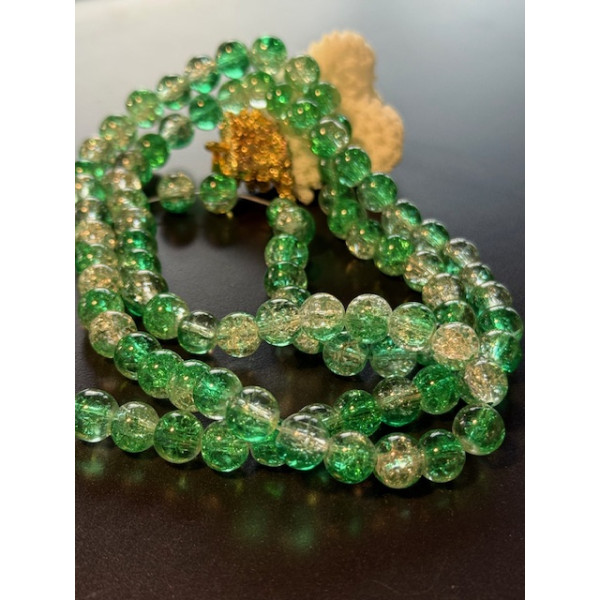 Perles Rondes 8mm – Verre Craquelé Vert foncé et  Blanc