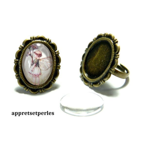 Supports Bague Rétro Plate 13x18mm Bronze etCabochons Verre