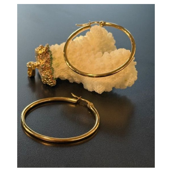 Créoles Rondes 40 x 2 mm – Acier Inoxydable 304 Doré à l’Or Fin 18K, Placage IONIQUE