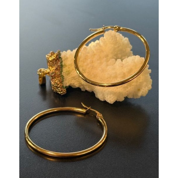 Créoles Rondes 40 x 2 mm – Acier Inoxydable 304 Doré à l’Or Fin 18K, Placage IONIQUE