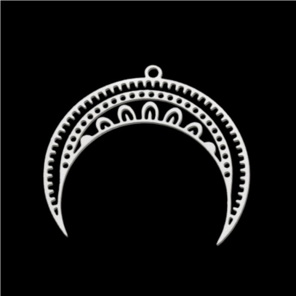 Pendentif, Lune, Galaxie, Croissant 34mm, Acier Inoxydable coloris Argenté