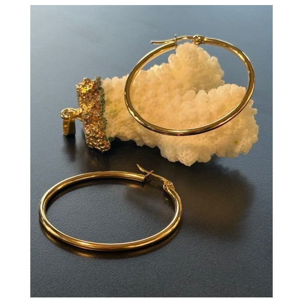 Créoles Rondes 35 x 2 mm – Acier Inoxydable 304 Doré à l’Or Fin 18K, Placage IONIQUE