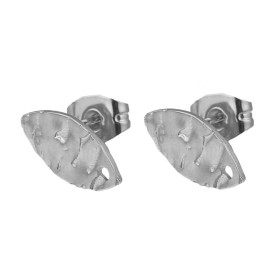 Boucles d’oreilles Puce Navette Martelée 12mm avec Trou et Embouts – Acier Inoxydable 304 Argenté