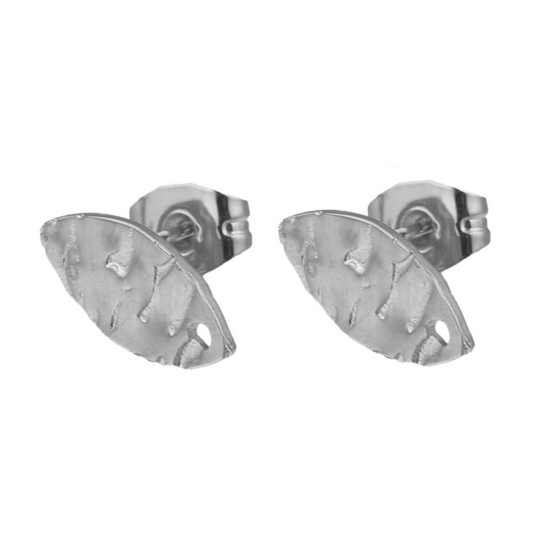 Boucles d’oreilles Puce Navette Martelée 12mm avec Trou et Embouts – Acier Inoxydable 304 Argenté