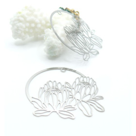 Estampes Pendentif Filigrane Multi Fleurs Cercle 39mm – Acier Inoxydable Argenté