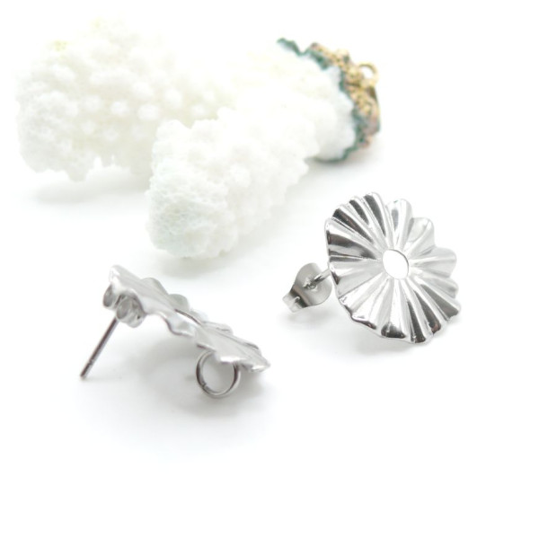 Boucles d’Oreilles Puce Soleil Fleur avec Anneau d’Attache 19 mm – Acier Inoxydable 304 Argenté
