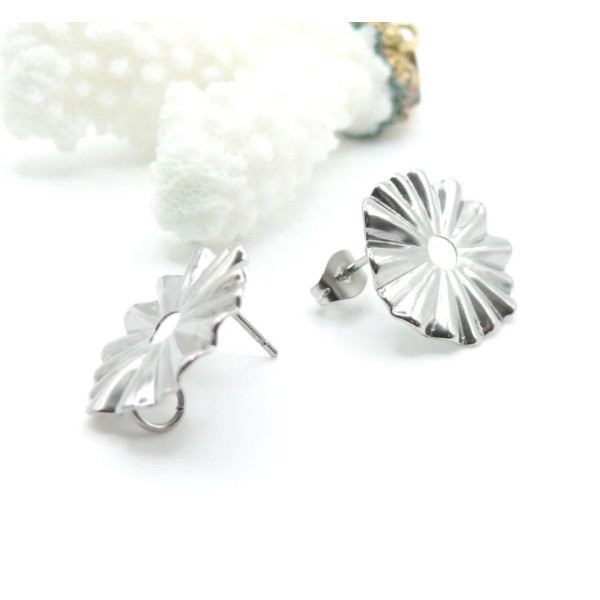 Boucles d’Oreilles Puce Soleil Fleur avec Anneau d’Attache 19 mm – Acier Inoxydable 304 Argenté