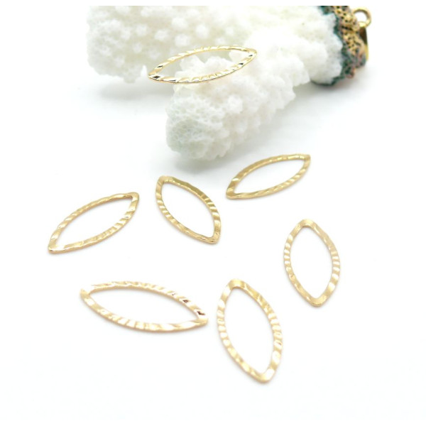 Pendentifs Connecteurs Marquise (Navette) Martelée 18 mm – Acier Inoxydable 304 Doré