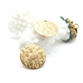 Pendentifs Médaille Texturée 15mm – Acier Inoxydable 304 Doré Placage Ionique