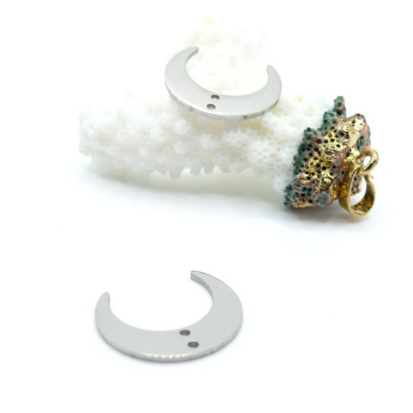 Pendentifs Connecteurs Corne de Buffle Lune 20mm Acier Inoxydable Argenté