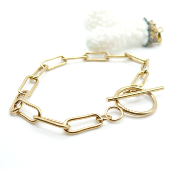 Bracelet 22 cm Maille Ovale Rectangle 16 x 7 mm avec Fermoir T Toggle – Acier Inoxydable 304 Doré