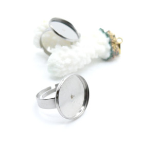 Supports de Bagues Réglables pour Cabochon Rond 18mm – Acier Inoxydable 304 Argenté