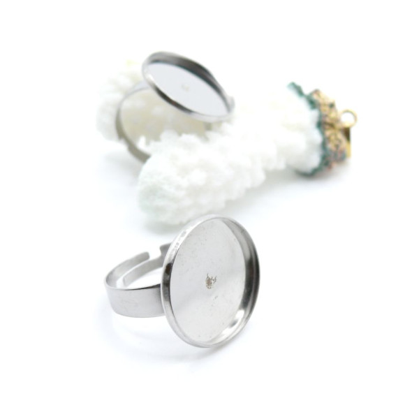 Supports de Bagues Réglables pour Cabochon Rond 18mm – Acier Inoxydable 304 Argenté