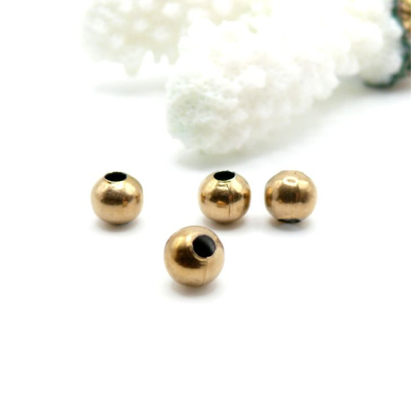 Perles Intercalaires Rondes 6mm Trou 2.5mm – Acier Inoxydable Doré à l’or fin 18K,  Ionique