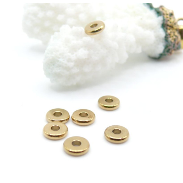 Perles Intercalaires Rondelles 6mm, Trou 2mm – Acier Inoxydable 304 Doré à l’or fin 18K, IONIQUE